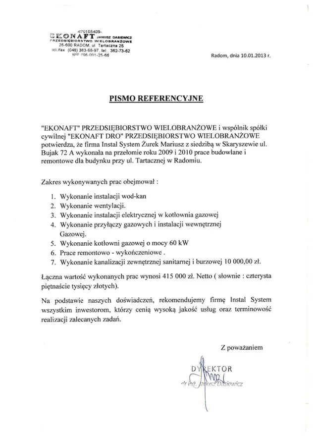 Podgląd pierwszej strony referencji: EKONAFT - ul. Tartaczna