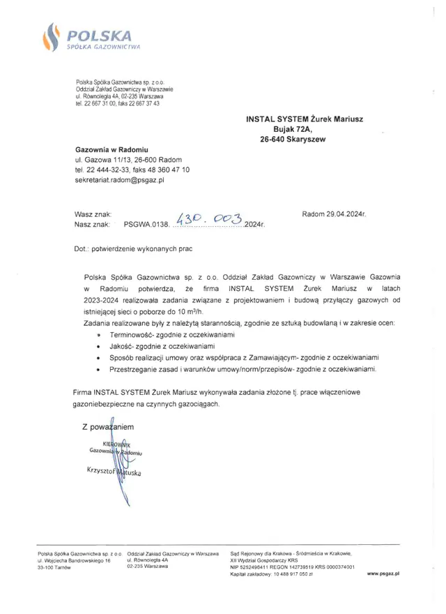 Podgląd pierwszej strony referencji: Prace gazoniebezpieczne