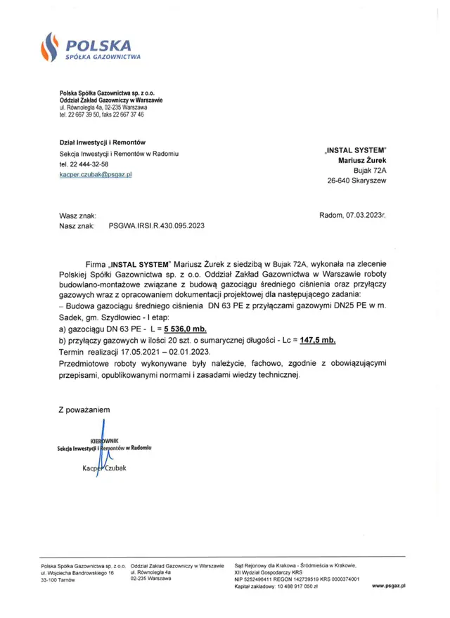 Podgląd pierwszej strony referencji: Sadek - referencje