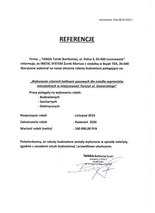 Podgląd pierwszej strony referencji: TANGA - referencje ogólne (II)