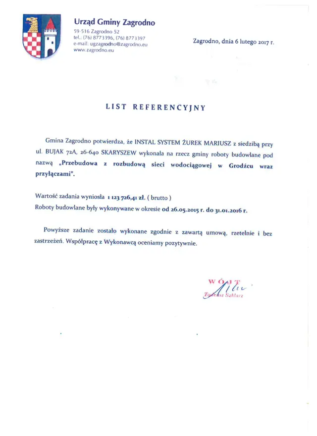 Podgląd pierwszej strony referencji: Grodziec - wodociąg