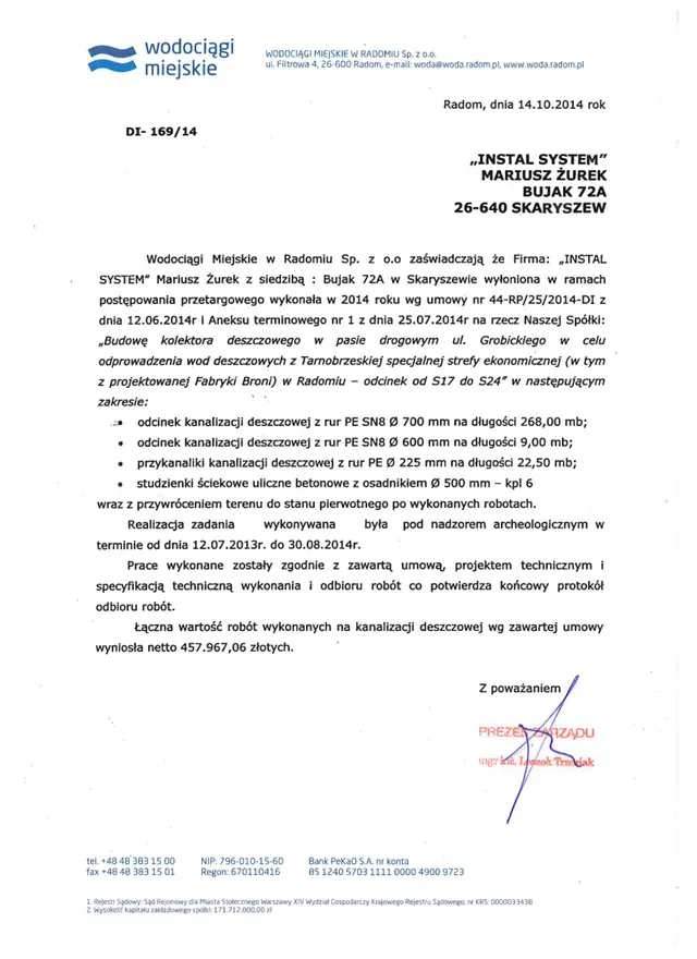 Podgląd pierwszej strony referencji: Wodociągi - ul. Grobickiego